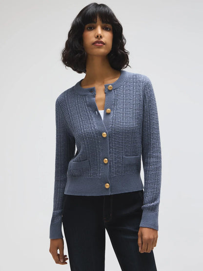Lacey | Women's Cardigan Cotton-Blend Button Front Crew Neck Ribbed Trim Relaxed Soft Cosy Warm Layering Chic Casual Everyday