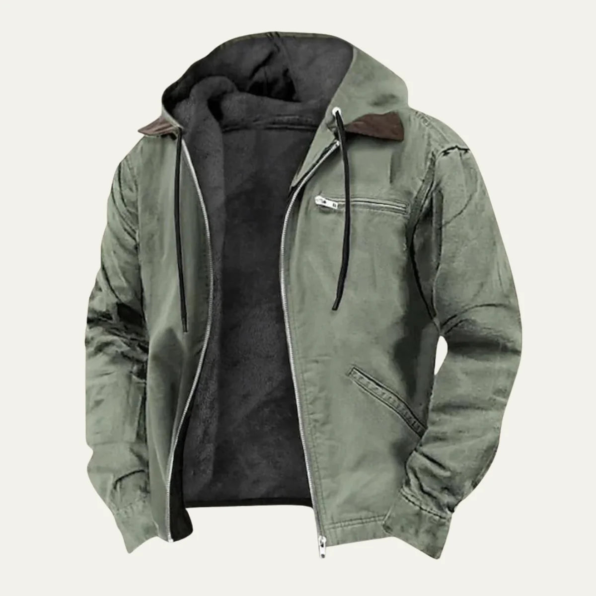 Abraham | Men's Jacket Hooded Fleece-Lined Zip-Up Warm Insulated Durable Adjustable Hood Casual Everyday Layering Autumn Winter