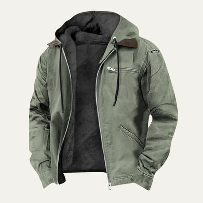 Abraham | Men's Jacket Hooded Fleece-Lined Zip-Up Warm Insulated Durable Adjustable Hood Casual Everyday Layering Autumn Winter