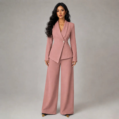 Teagan | Women's Co-ord Set Blazer Wide-Leg Trousers Two-Piece Tailored Structured Smart Occasion Office Coordinated Autumn Winter