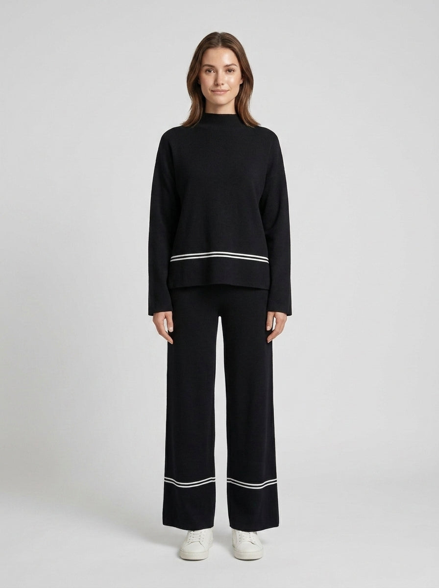 Mariah | Women's Co-ord Set Knit Sweater High Neck Mullet Hem Comfortable Trousers Two-Piece Soft Cosy Warm Coordinated Chic - Front [Lystr 6a8571c52208118807881c14:front]