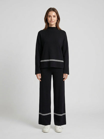 Mariah | Women's Co-ord Set Knit Sweater High Neck Mullet Hem Comfortable Trousers Two-Piece Soft Cosy Warm Coordinated Chic - Front [Lystr 6a8571c52208118807881c14:front]
