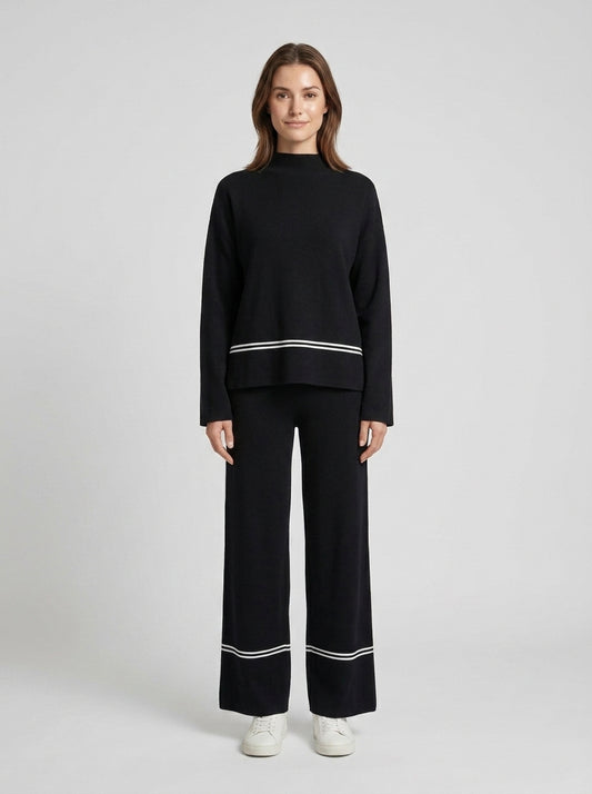Mariah | Women's Co-ord Set Knit Sweater High Neck Mullet Hem Comfortable Trousers Two-Piece Soft Cosy Warm Coordinated Chic - Front [Lystr 6a8571c52208118807881c14:front]