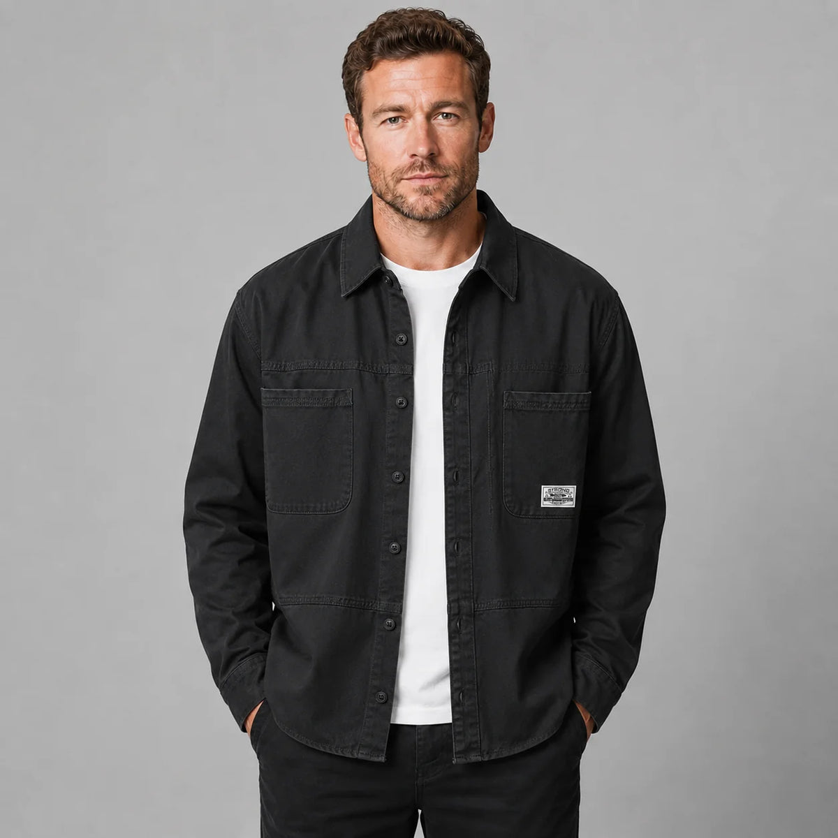 Lorenzo | Men's Overshirt Utility Multi-Pocket Cotton Button-Up Structured Warm Casual Everyday Layering Autumn Winter Versatile