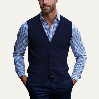Magnus | Men's Knit Vest Button Front Sleeveless Soft Premium Layering Smart Casual Occasion Everyday Refined Autumn Winter