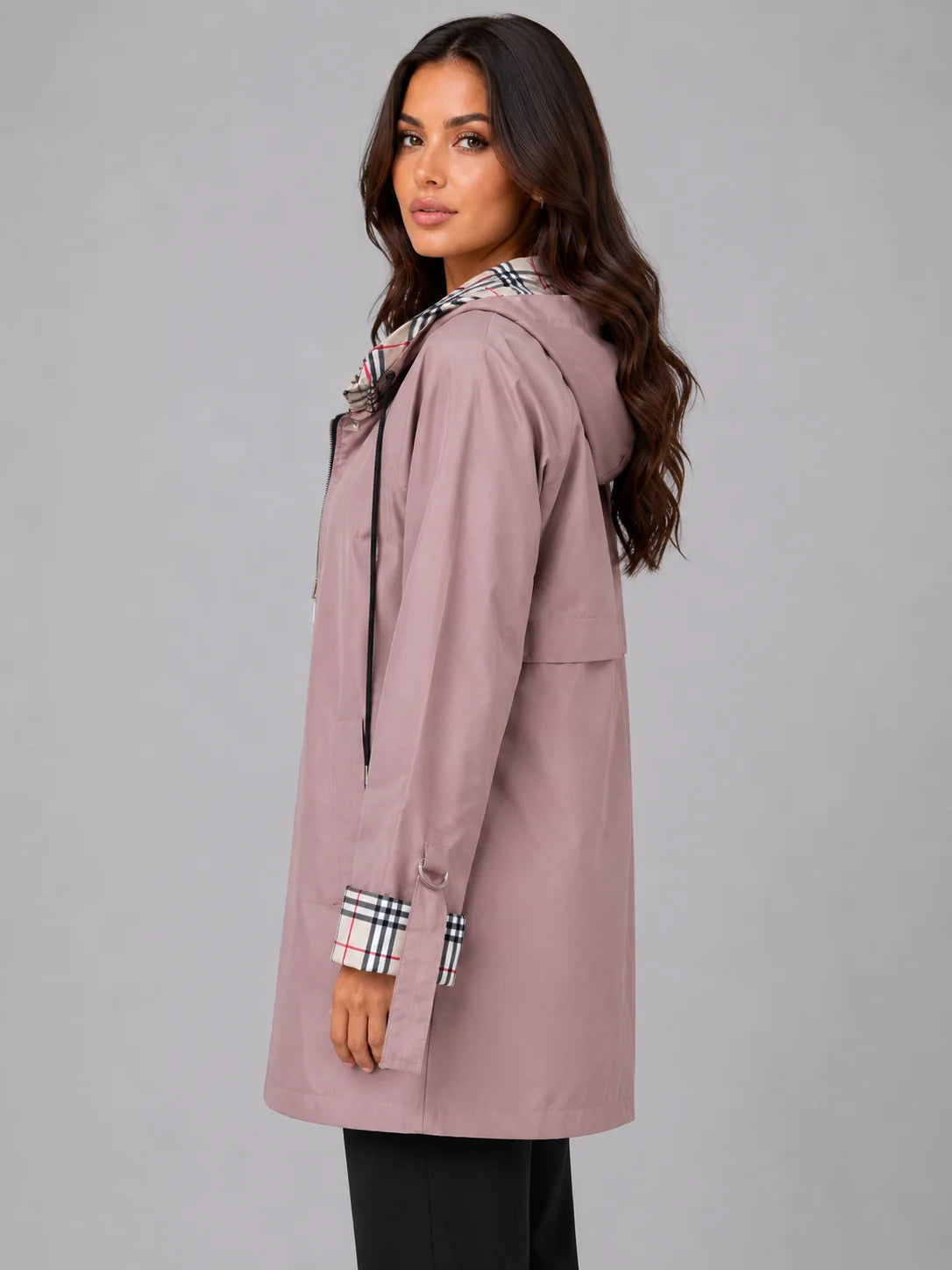 Rylan | Women's Rain Coat Hooded Longline Zip-Up Lightweight Waterproof Practical Casual Everyday Outdoor Autumn Winter Outerwear