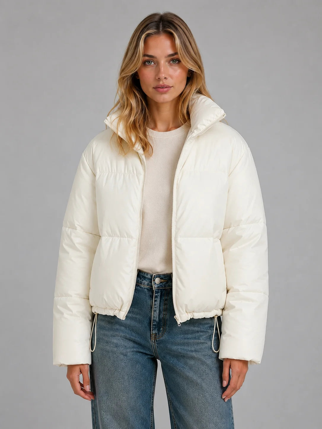 Paola | Women's Puffer Jacket Cropped High Neck Quilted Padded Insulated Warm Zip Casual Everyday Winter Outerwear Cosy Statement