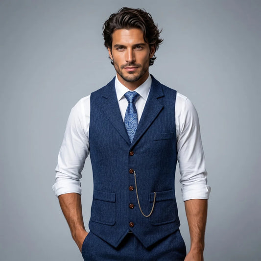 Gideon | Men's Tweed Waistcoat Gilet Tailored Classic Structured Sleeveless Smart Formal Occasion Business Wedding Refined