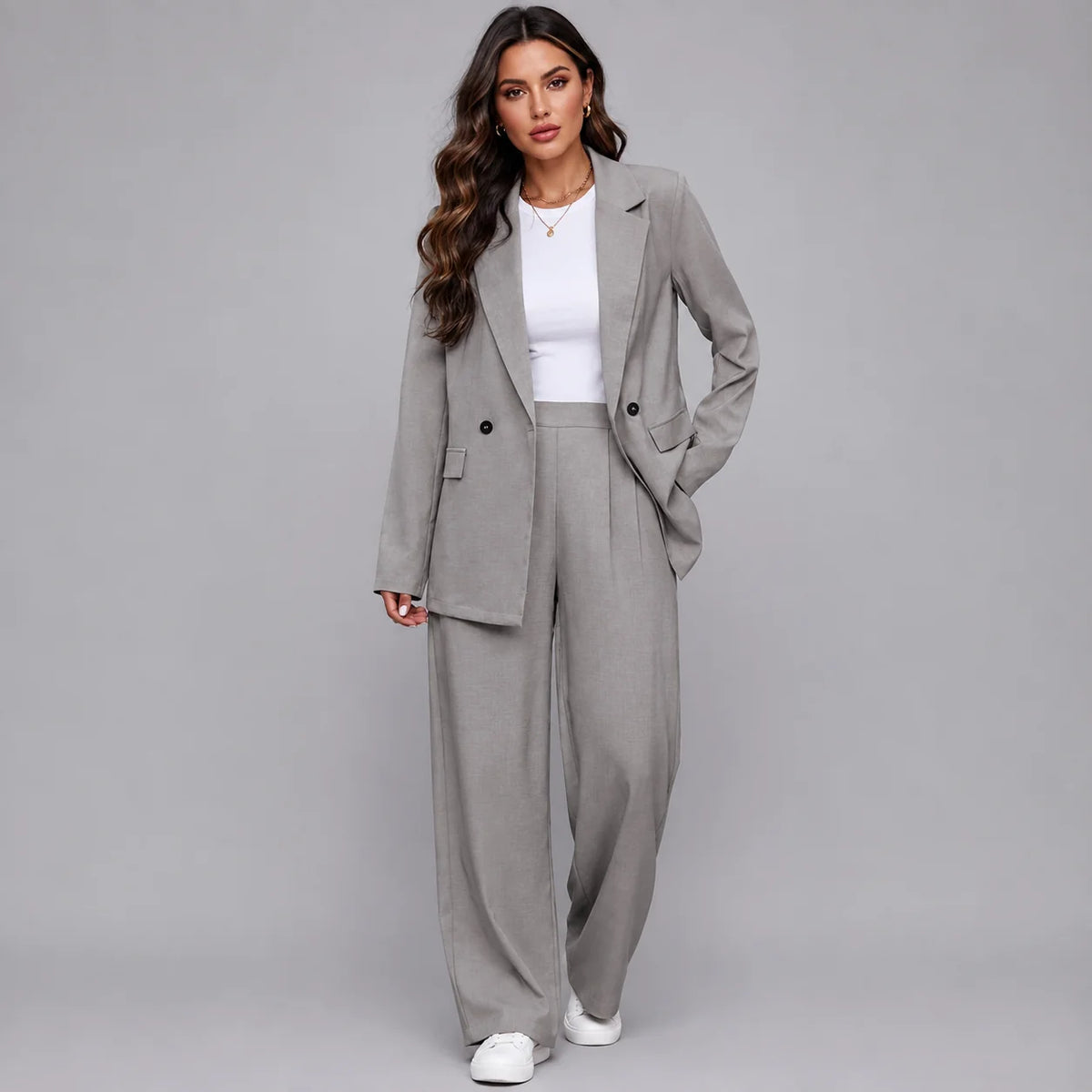 Tatiana | Women's Co-ord Set Longline Blazer Wide-Leg Trousers Two-Piece Tailored Structured Smart Occasion Office Coordinated