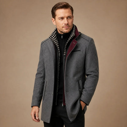 Atlas | Men's Trench Coat Wool Stand Collar Smart Casual Structured Longline Tailored Warm Refined Business Everyday Autumn Winter