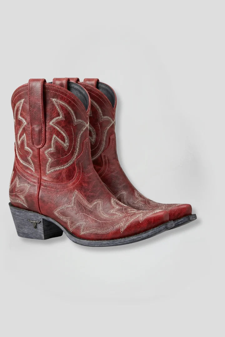 Myra | Women's Boots Western Embroidered Leather Mid-Calf Structured Pointed Statement Heritage Chic Casual Everyday All-Season
