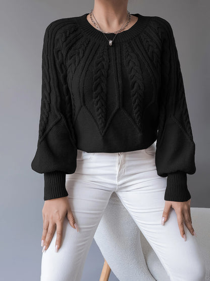 Kimberly | Women's Sweater Cable-Knit Lantern Sleeve Chunky Textured Soft Cosy Warm Layering Chic Feminine Casual Everyday Autumn