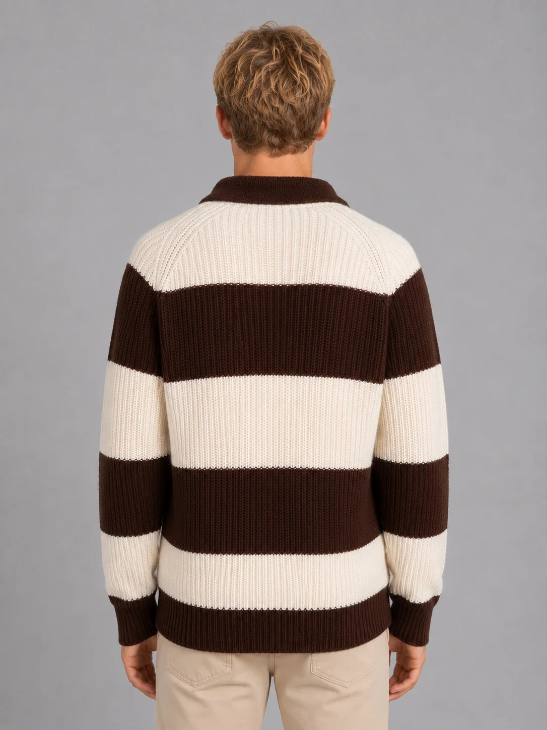 Bellamy | Men's Polo Sweater Striped Button Neck Ribbed Knit Soft Warm Refined Smart Casual Everyday Layering Autumn Winter