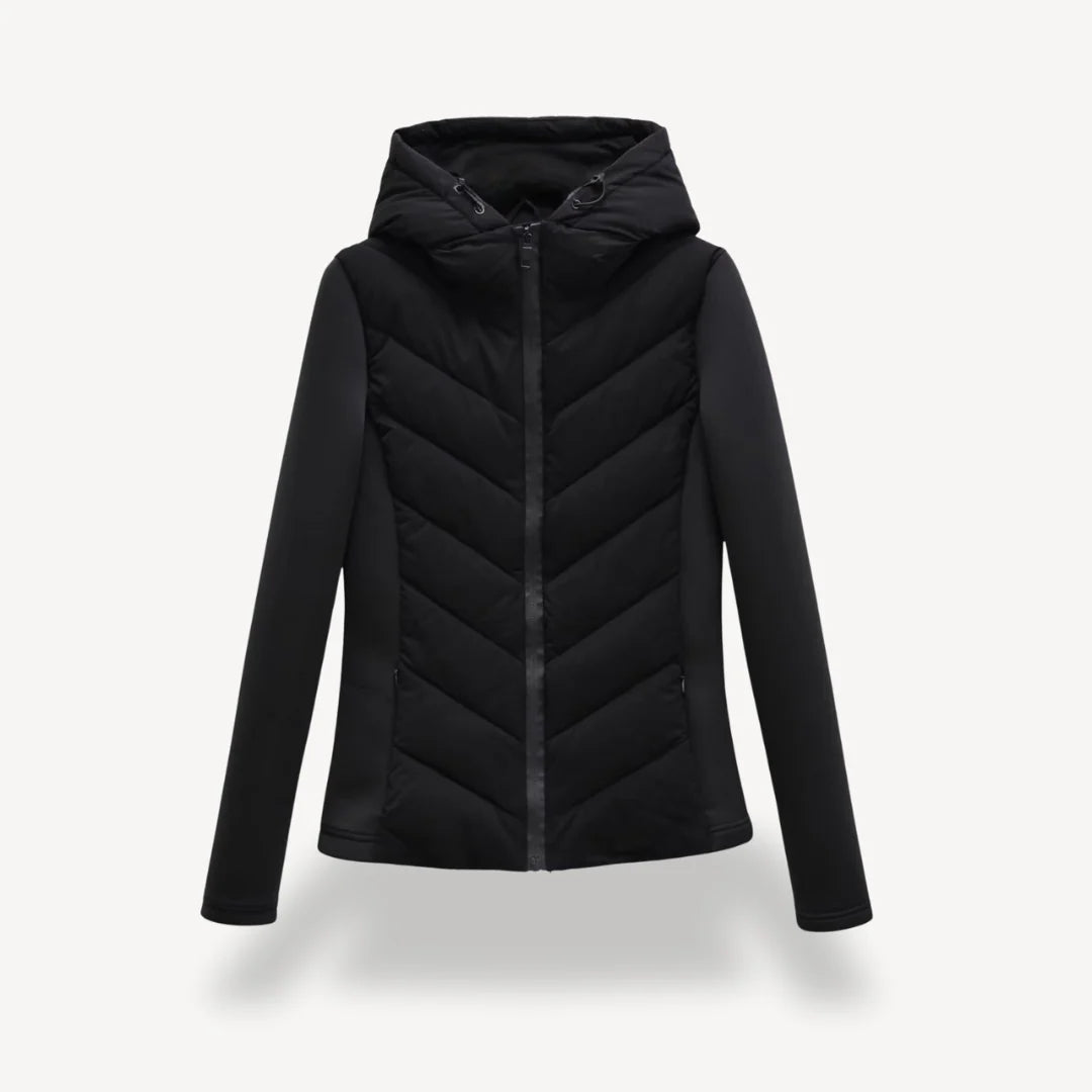 Selena | Women's Jacket Chevron Quilted Hooded Padded Insulated Warm Lightweight Casual Everyday Winter Outerwear Cosy Statement