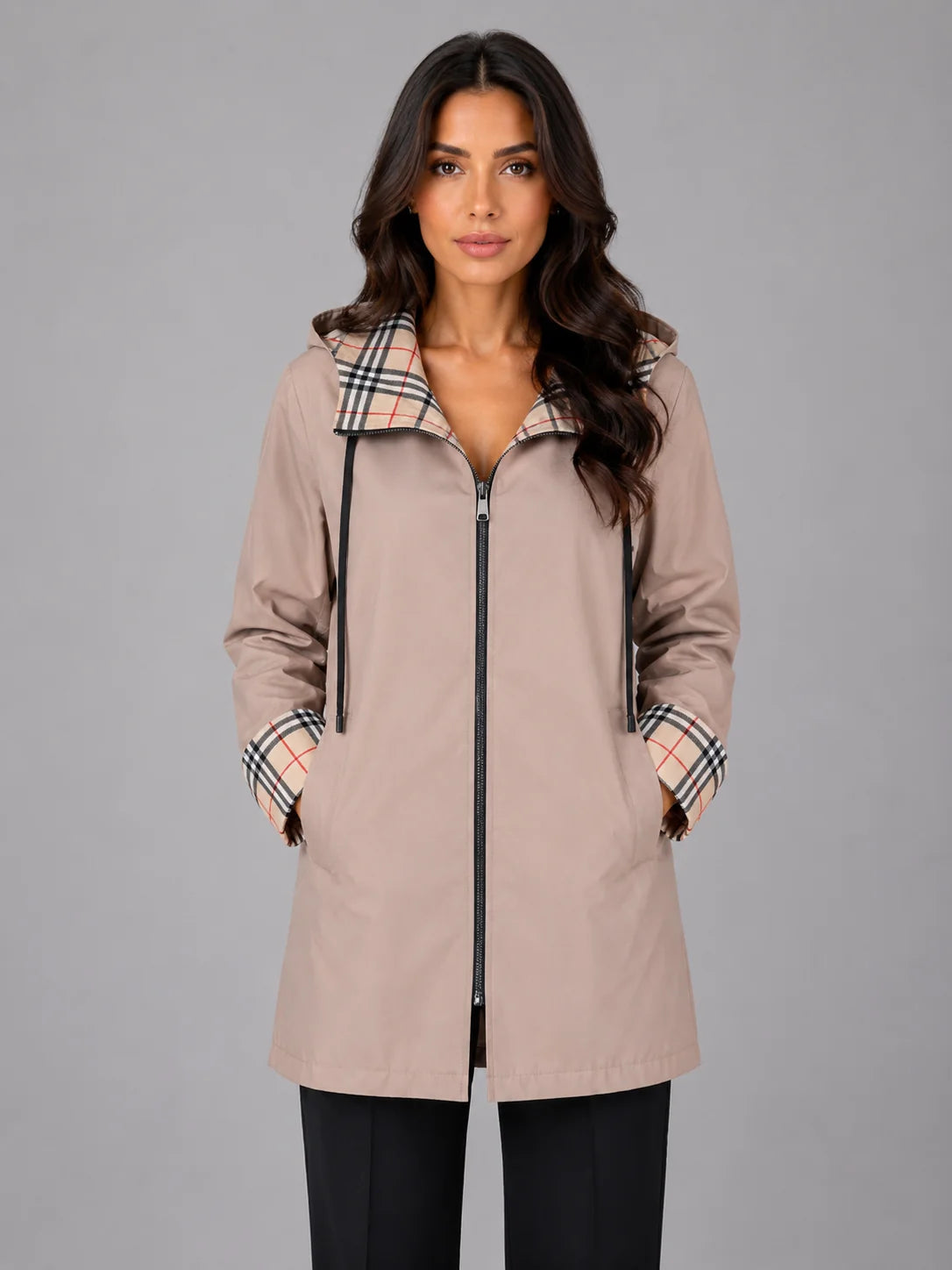 Rylan | Women's Rain Coat Hooded Longline Zip-Up Lightweight Waterproof Practical Casual Everyday Outdoor Autumn Winter Outerwear