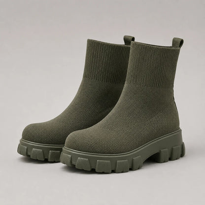 Vienna | Women's Ankle Boots Platform Knitted Sock Fit Stretch Chunky Sole Sleek Modern Everyday Winter Casual Comfort Versatile