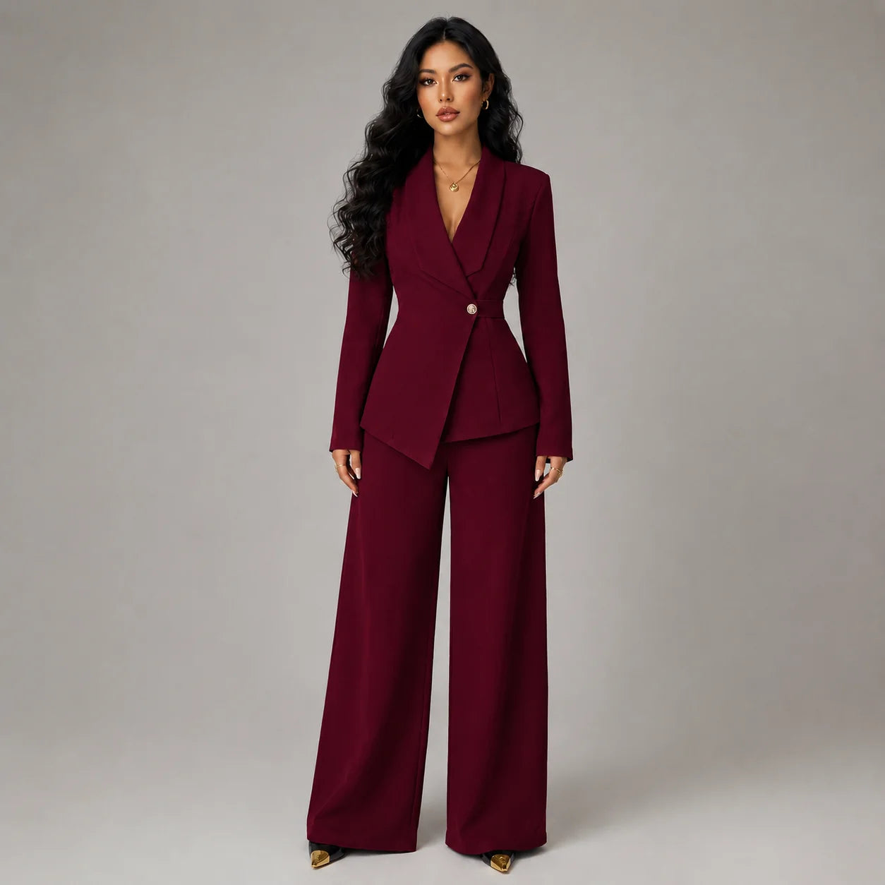 Teagan | Women's Co-ord Set Blazer Wide-Leg Trousers Two-Piece Tailored Structured Smart Occasion Office Coordinated Autumn Winter