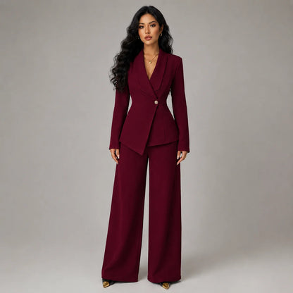 Teagan | Women's Co-ord Set Blazer Wide-Leg Trousers Two-Piece Tailored Structured Smart Occasion Office Coordinated Autumn Winter