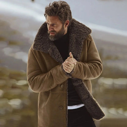 Armando | Men's Overcoat Shearling Classic Winter Warm Structured Longline Tailored Smart Formal Business Everyday Autumn Winter