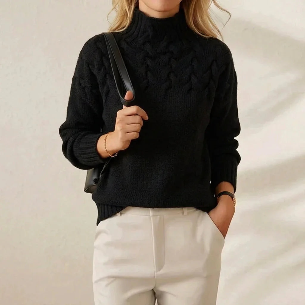 Lana | Women's Sweater Cotton Cable-Knit Chunky Textured Round Neck Soft Cosy Warm Layering Chic Casual Everyday Autumn Winter