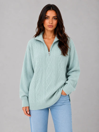 Raegan | Women's Sweater Half-Zip Cable-Knit Chunky Textured Soft Cosy Warm Layering Chic Feminine Casual Everyday Autumn Winter