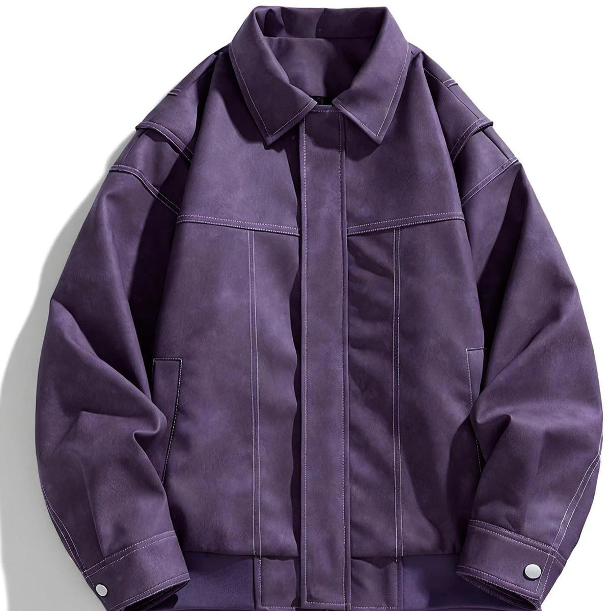 Andres | Men's Jacket Faux Leather Flap Collar Zip Pockets Structured Refined Smart Casual Everyday Autumn Winter Layering