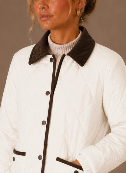 Kiara | Women's Puffer Jacket Quilted Corduroy Collar Diamond Quilt Lightweight Insulated Warm Countryside Casual Everyday Autumn