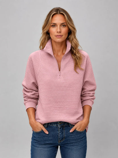 Royalty | Women's Pullover Ribbed Half-Zip Casual Knit Zip Neck Soft Cosy Warm Relaxed Layering Chic Feminine Everyday Autumn