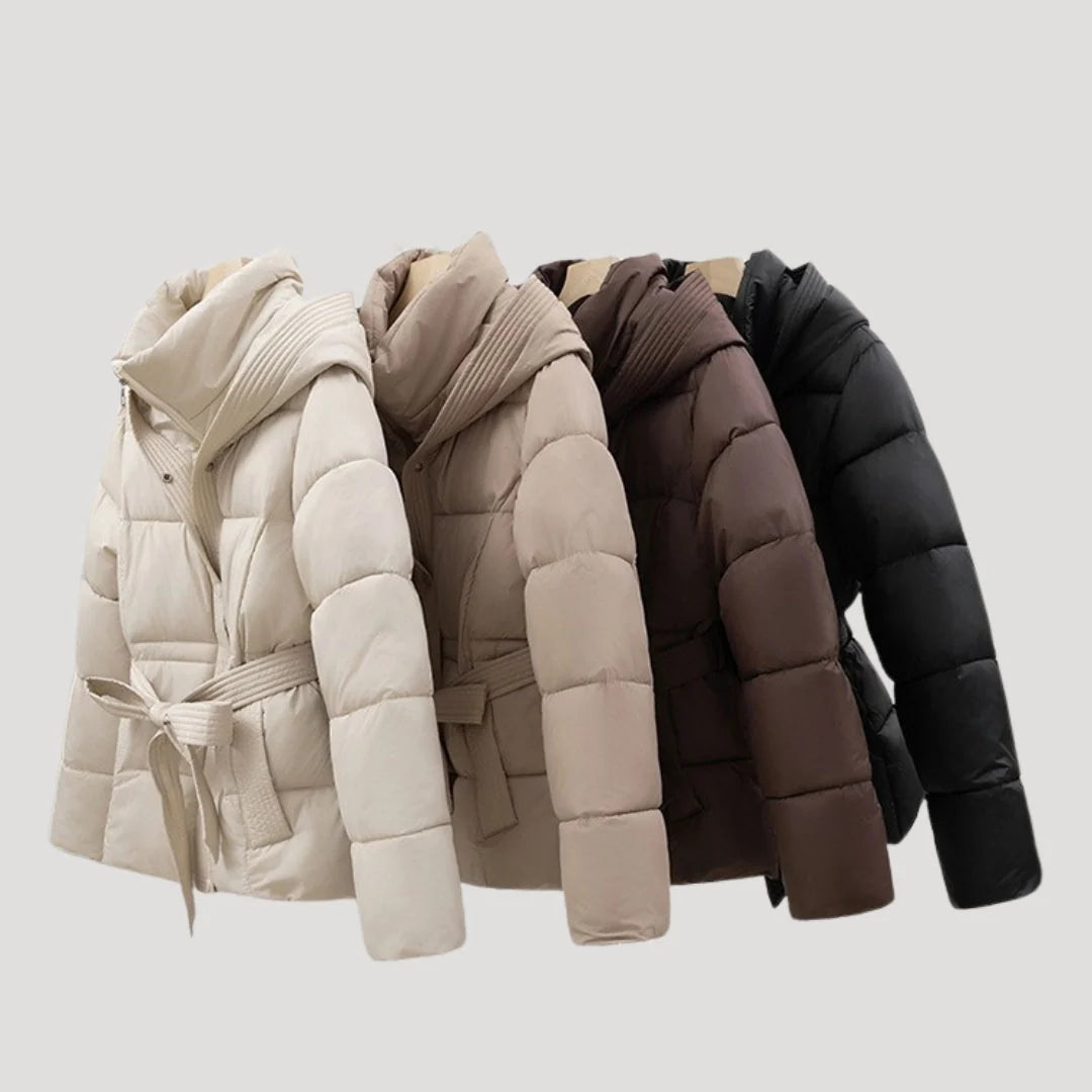 Saige | Women's Puffer Jacket Hooded Belted Padded Insulated Warm Quilted Casual Everyday Winter Outerwear Cosy Flattering