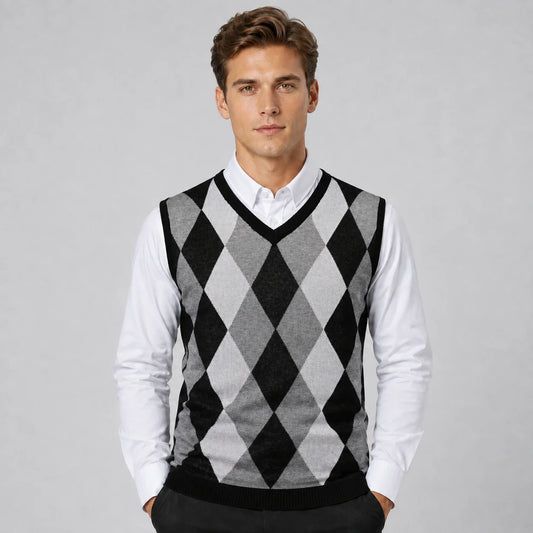 Luka | Men's Vest Sweater Argyle Knitted V-Neck Sleeveless Soft Warm Layering Smart Casual Everyday Autumn Winter Knitwear