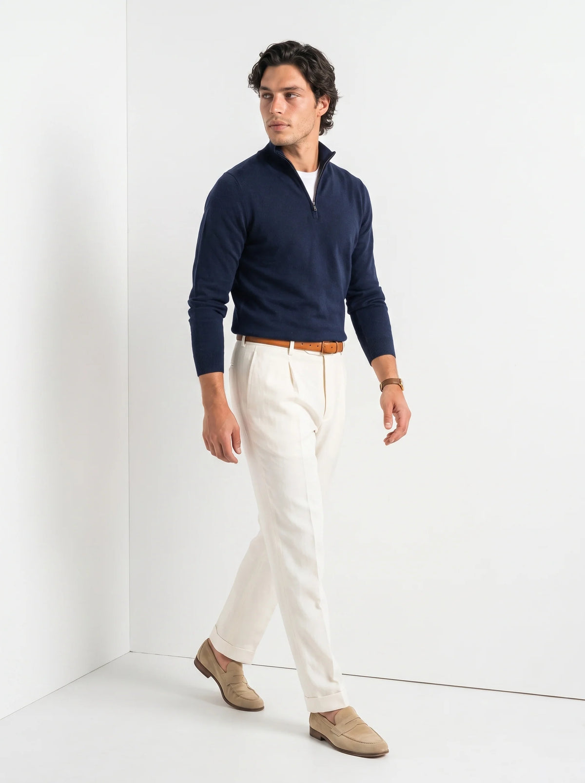 August | Men's Sweater Quarter-Zip Midweight Elegant Soft Knit Warm Refined Smart Casual Everyday Layering Autumn Winter Knitwear