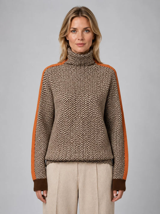 Royal | Women's Turtleneck Sweater Herringbone Soft Knit High Neck Textured Fitted Warm Layering Chic Feminine Casual Everyday