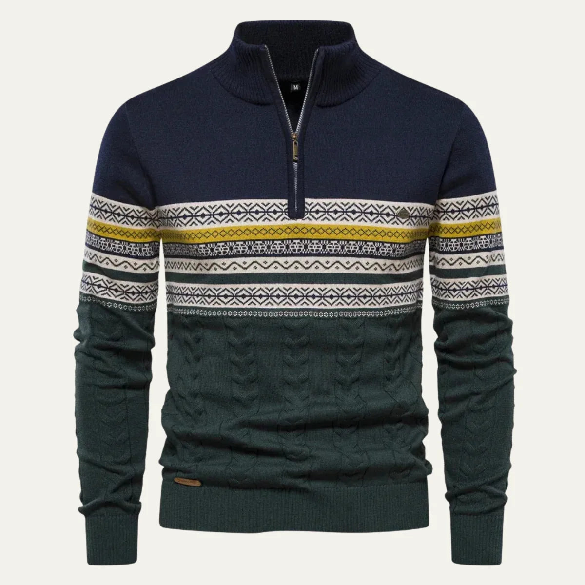 Apollo | Men's Sweater Quarter-Zip Cotton Fair Isle Knit Patterned Soft Warm Cosy Smart Casual Everyday Layering Autumn Winter