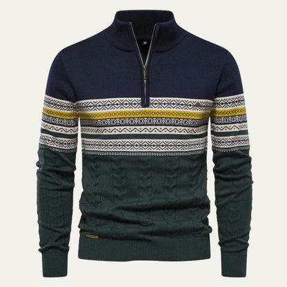 Apollo | Men's Sweater Quarter-Zip Cotton Fair Isle Knit Patterned Soft Warm Cosy Smart Casual Everyday Layering Autumn Winter