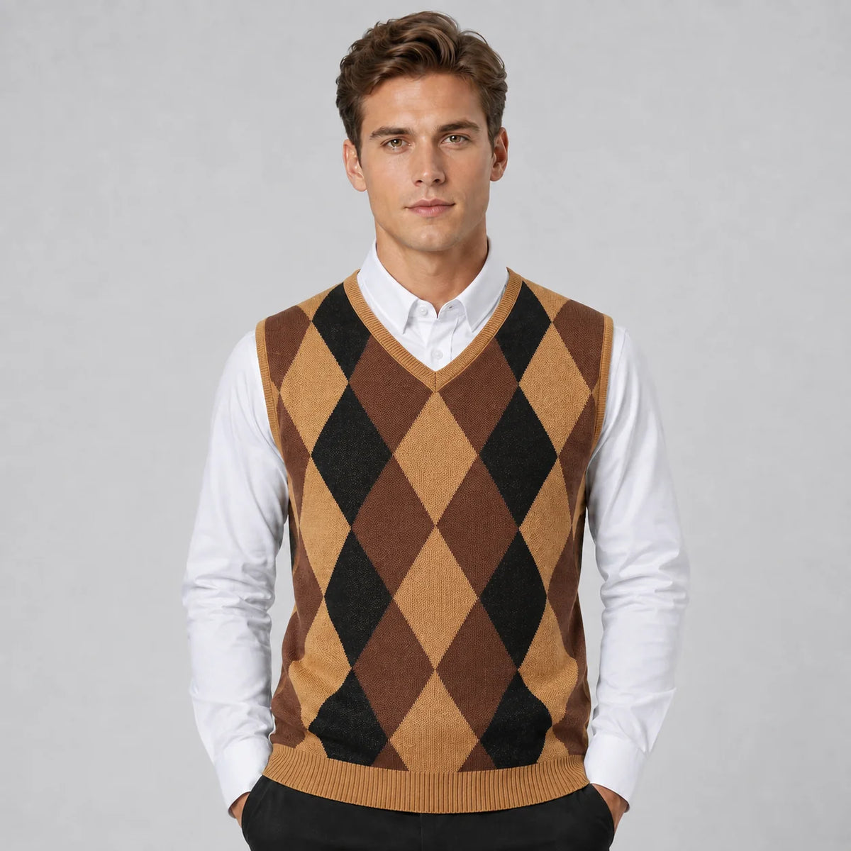 Luka | Men's Vest Sweater Argyle Knitted V-Neck Sleeveless Soft Warm Layering Smart Casual Everyday Autumn Winter Knitwear