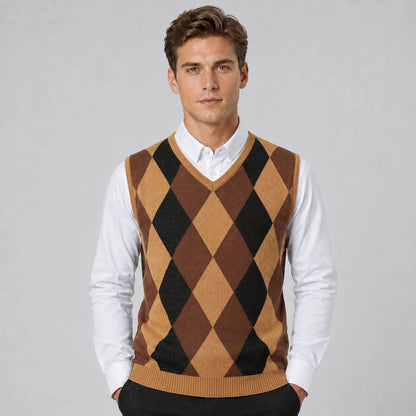 Luka | Men's Vest Sweater Argyle Knitted V-Neck Sleeveless Soft Warm Layering Smart Casual Everyday Autumn Winter Knitwear