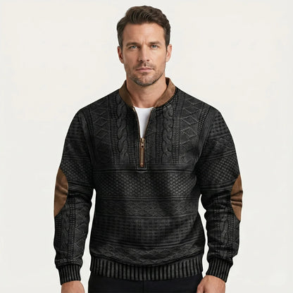 Alaric | Men's Half-Zip Sweater Patterned Elbow Patches Textured Knit Warm Soft Smart Casual Everyday Layering Autumn Winter