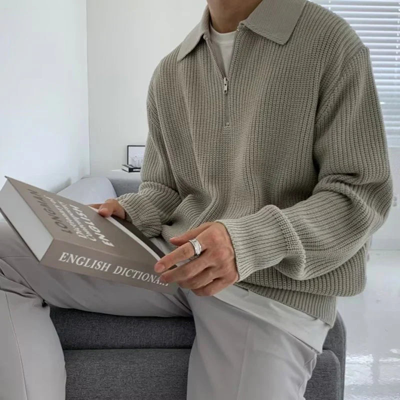 Ronan | Men's Half-Zip Sweater Ribbed Knit Textured Soft Warm Relaxed Smart Casual Everyday Layering Autumn Winter Knitwear Cosy