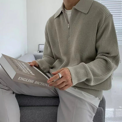 Ronan | Men's Half-Zip Sweater Ribbed Knit Textured Soft Warm Relaxed Smart Casual Everyday Layering Autumn Winter Knitwear Cosy