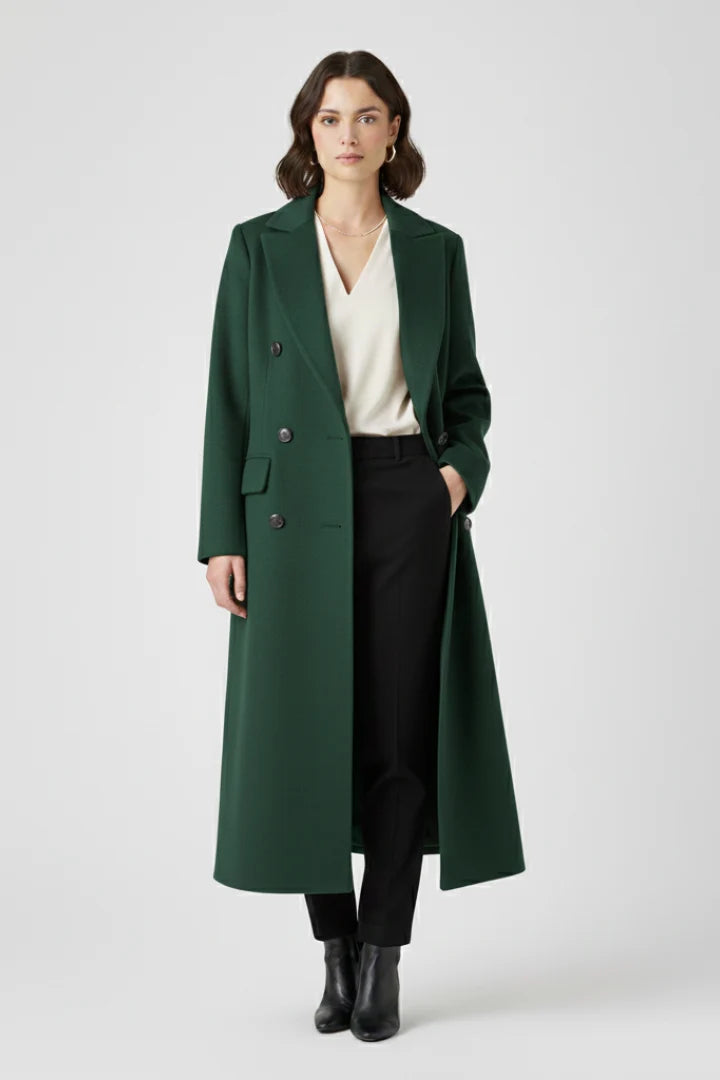Nayeli | Women's Coat Lapel Collar Button Fastening Long Woven Tailored Structured Warm Smart Occasion Everyday Autumn Winter