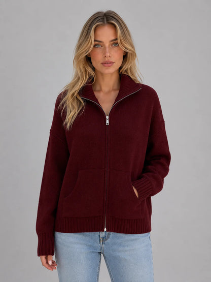 Ramona | Women's Cardigan Zip-Up Knitted Soft Funnel Neck Knit Jacket Cosy Warm Relaxed Layering Chic Feminine Casual Everyday