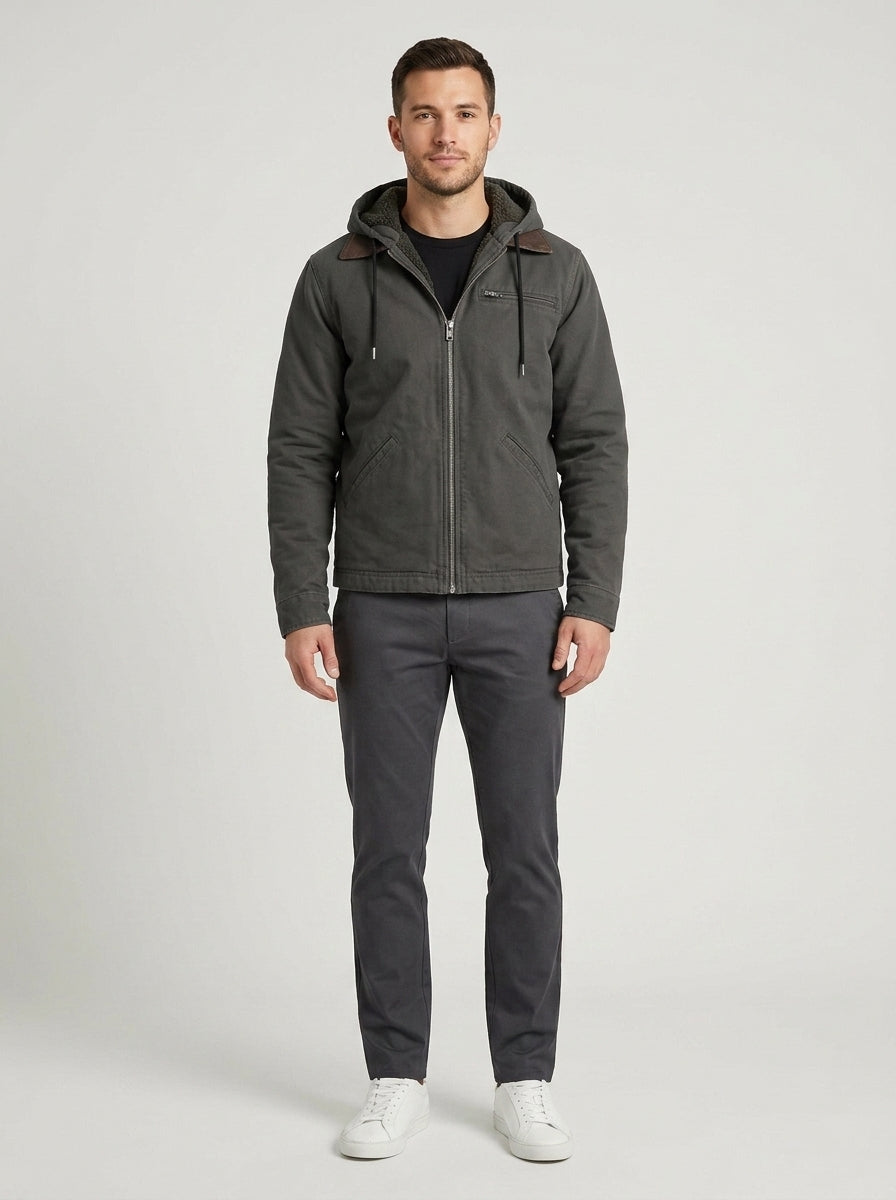 Abraham | Men's Jacket Hooded Fleece-Lined Zip-Up Warm Insulated Durable Adjustable Hood Casual Everyday Layering Autumn Winter - Front [Lystr 6a84a4d69d108d2a5558f0f6:front]