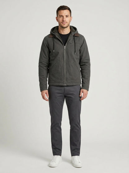 Abraham | Men's Jacket Hooded Fleece-Lined Zip-Up Warm Insulated Durable Adjustable Hood Casual Everyday Layering Autumn Winter - Front [Lystr 6a84a4d69d108d2a5558f0f6:front]