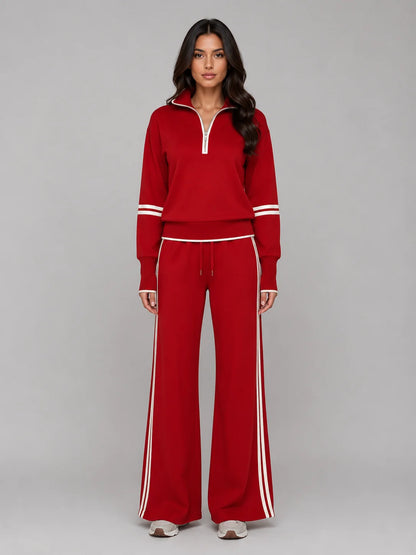 Rosalie | Women's Lounge Set Half-Zip Relaxed Wide-Leg Tracksuit Two-Piece Soft Cosy Warm Coordinated Comfort Loungewear Casual