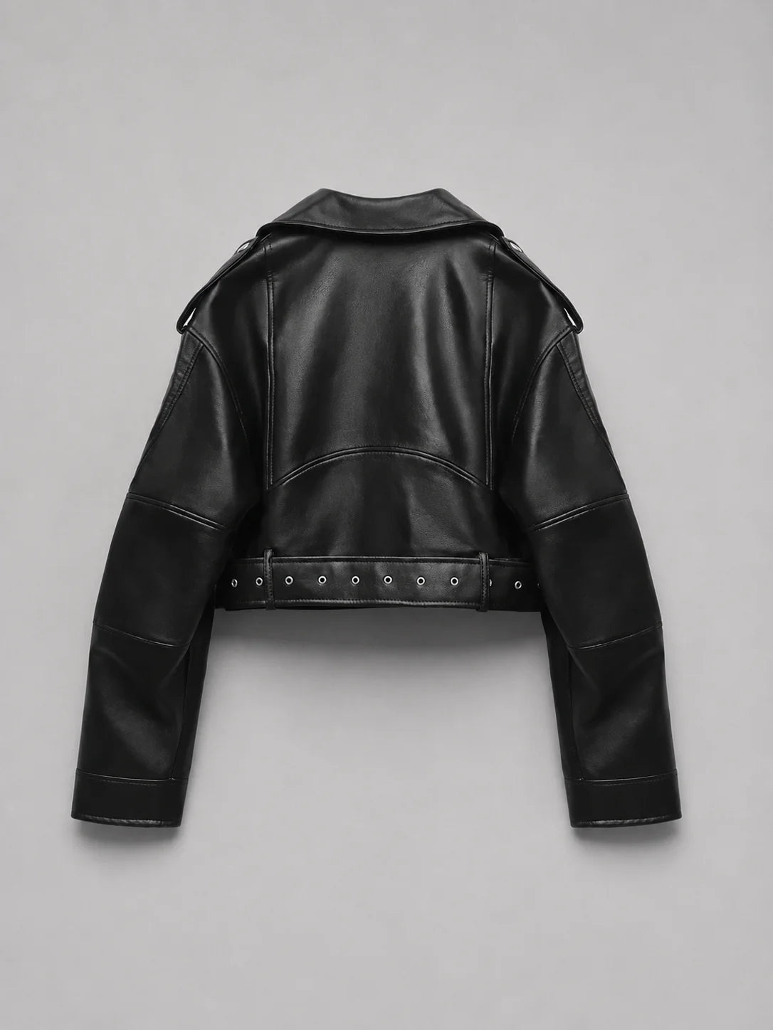 Raina | Women's Jacket Leather Look Biker Relaxed Fit Belted Moto Structured Edgy Chic Casual Everyday Autumn Winter Layering