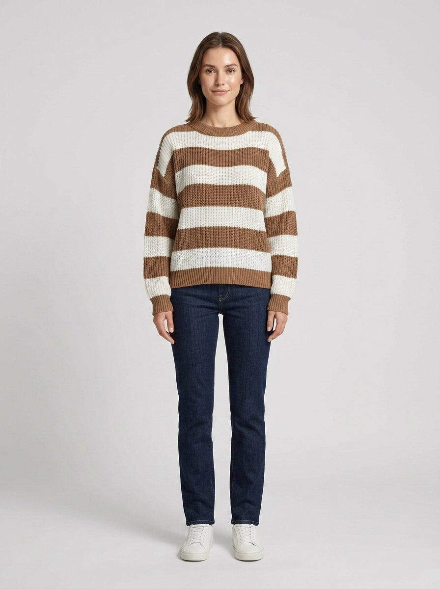 Lily | Women's Sweater Striped Soft Knit Relaxed Cosy Warm Layering Chic Casual Everyday Autumn Winter Knitwear Comfort Versatile - Front [Lystr 6a84a35b834bde48df7265b5:front]