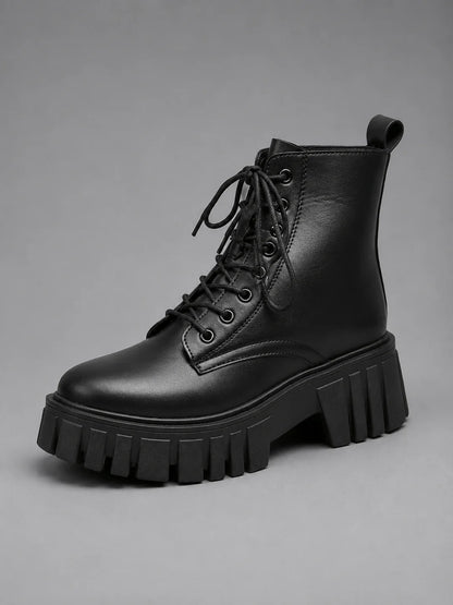 Leona | Women's Combat Boots Chunky Leather-Look Lace-Up Platform Ankle Bold Structured Statement Casual Everyday Autumn Winter