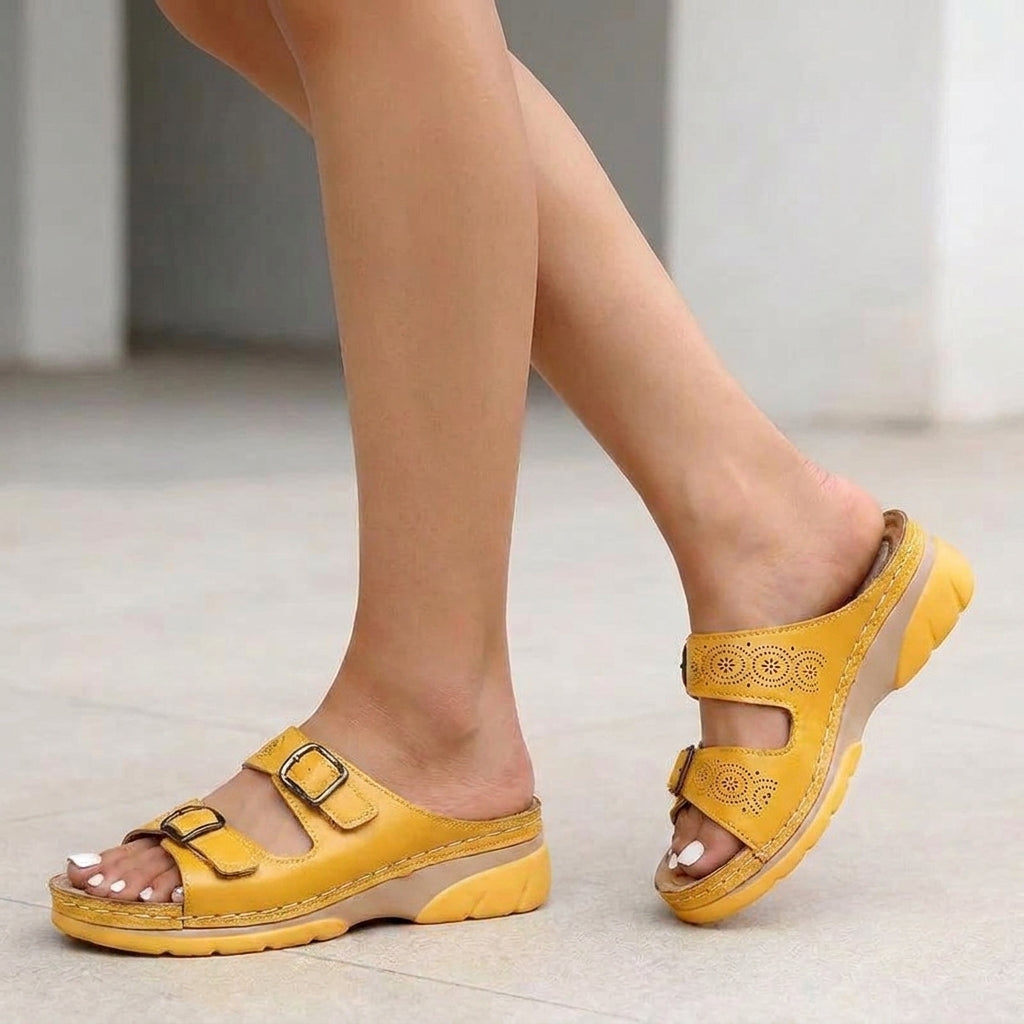 Women's Buckle Platform Slide Sandals Comfort Fit