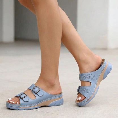 Women's Buckle Platform Slide Sandals Comfort Fit