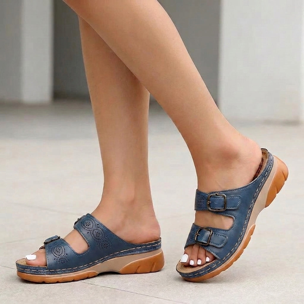 Women's Buckle Platform Slide Sandals Comfort Fit